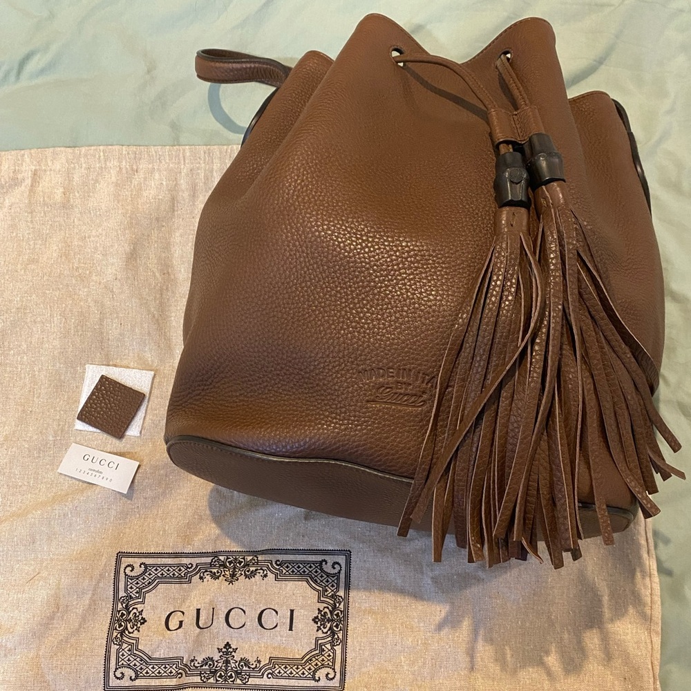 NWT Gucci Brown Leather Lady Bucket / Shoulder Bag
